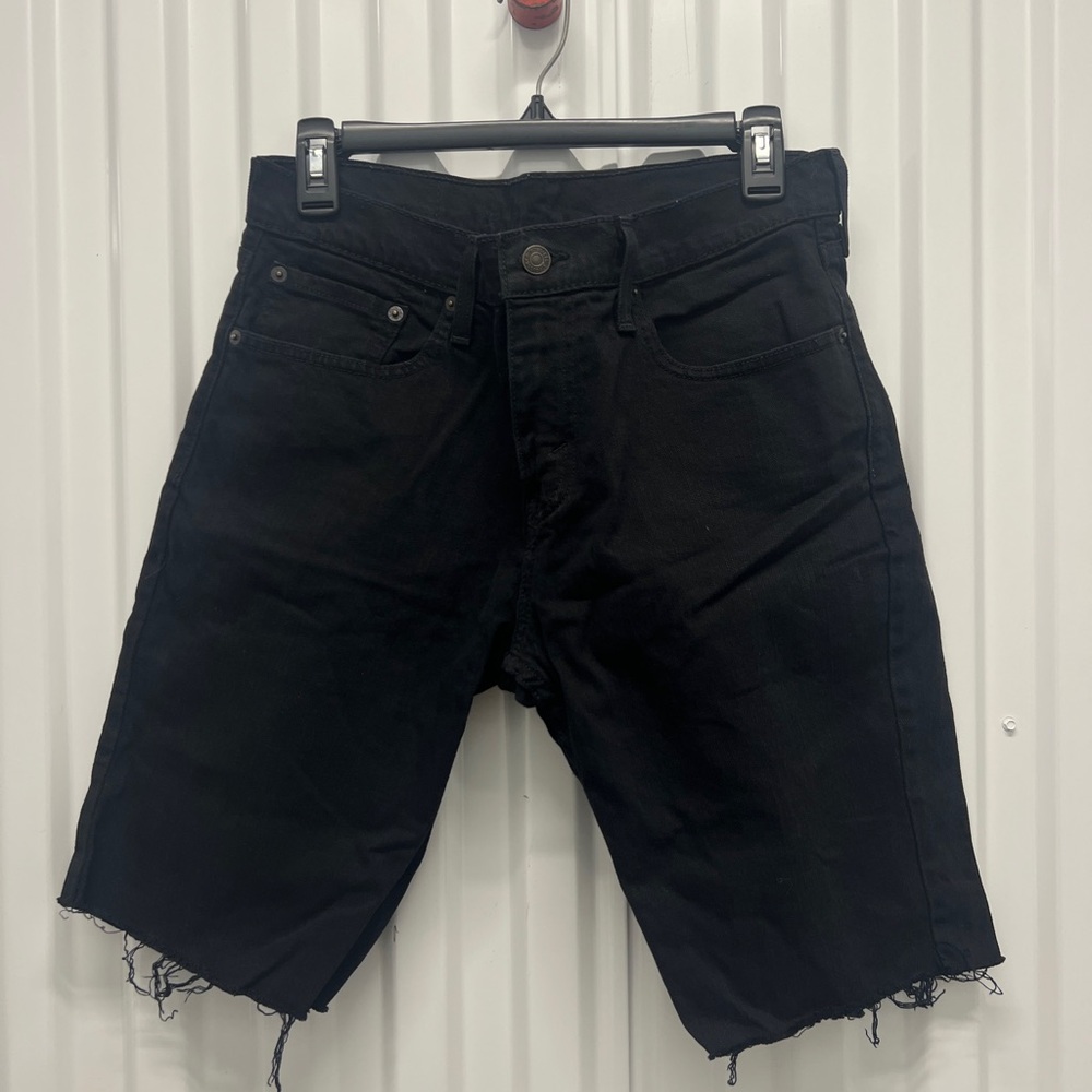 Levi's Black Denim Jean Shorts Frayed Hem